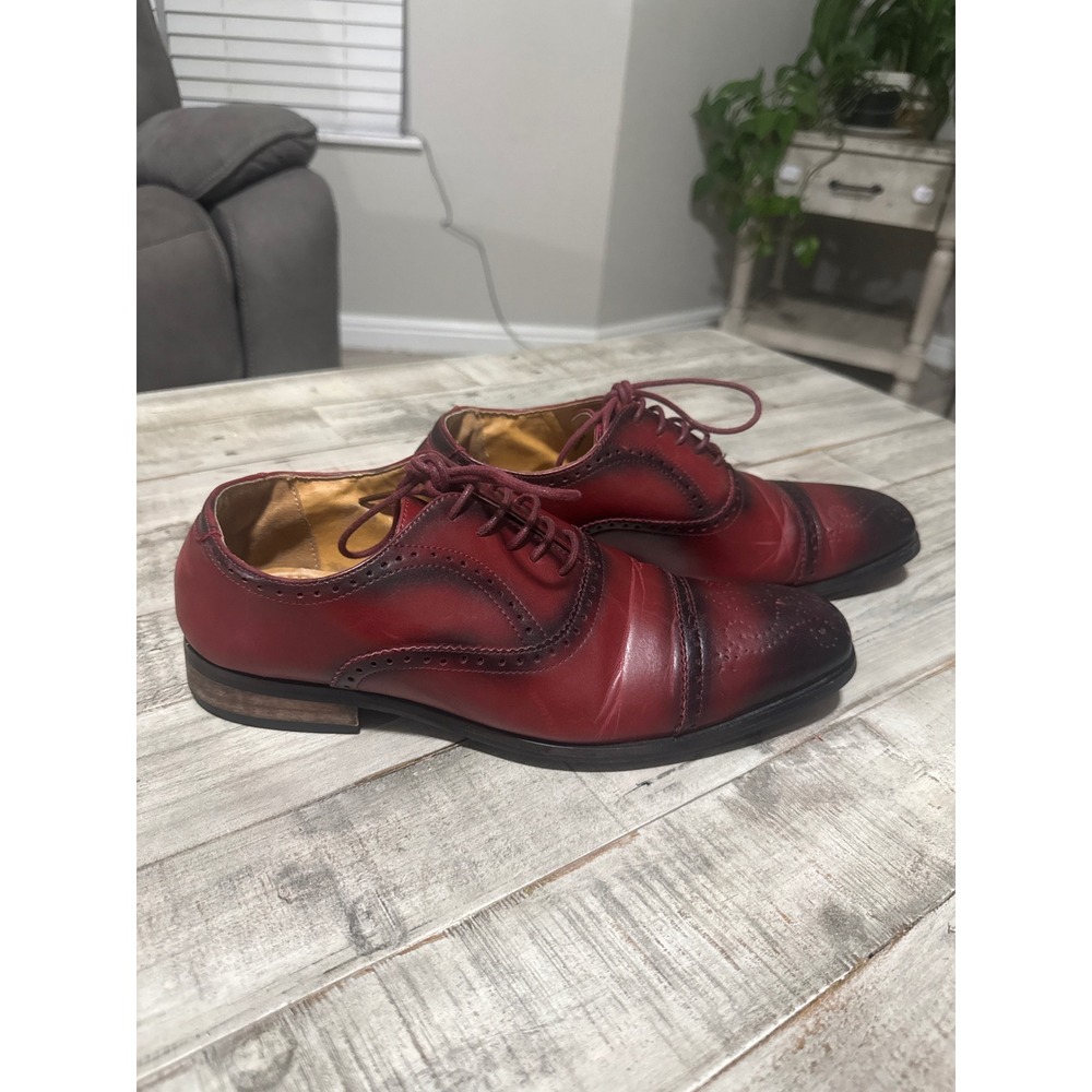 Santino Luciano Mens C-393 Burgundy Burnished Wingtip Oxford Dress Shoes 7.5
